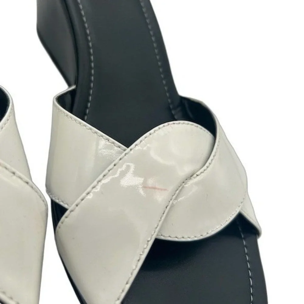Talbots Wedge Sandals Women's Size 9.5 Cream Black Patent Leather Slides